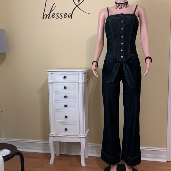 Bisou Bisou Pants - 🔥Bisou Bisou Wide-Legged Dark Blue Denim One Piece Overallas Jumpsuit size S🔥